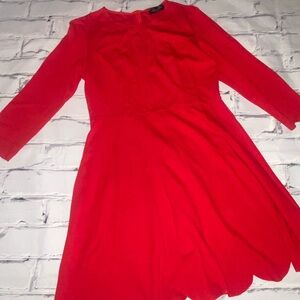 Classic Red Long-Sleeve Fit & Flare Dress